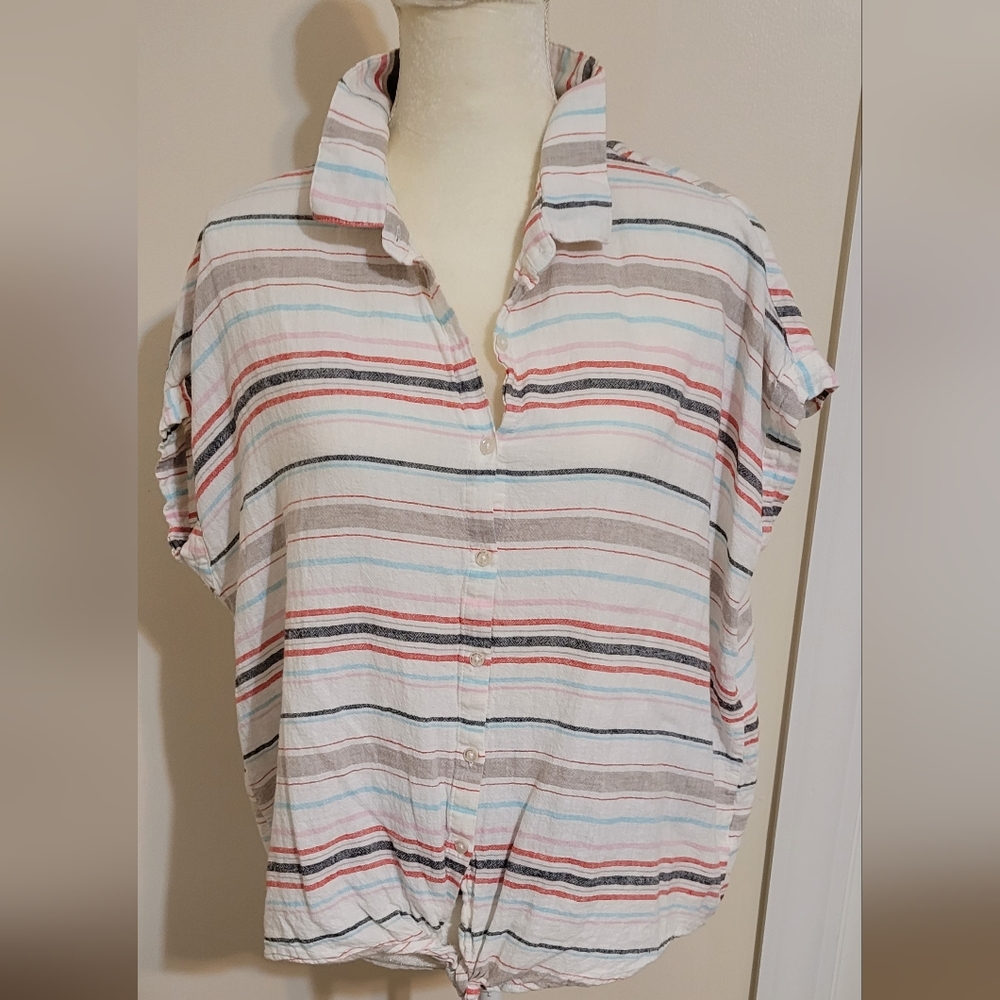Euc WEATHERPROOF stripe  top tie front (a38)